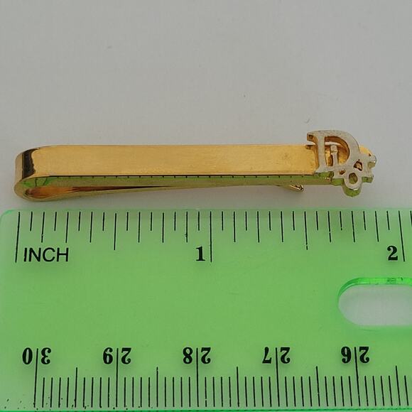 Christian Dior Tie Bar Clip Clasp Gold Tone 2in Logo Vintage Minimalistic - Picture 6 of 6